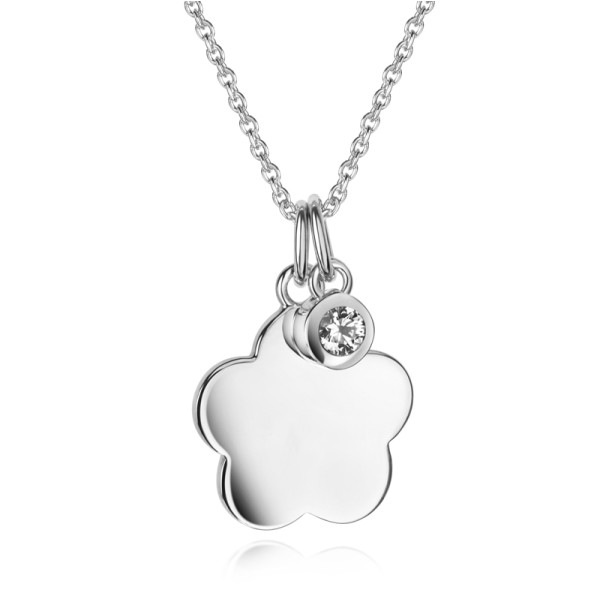 Set Gravurplatte und Anhänger Zirkonia Silber 925 - Blume - Hochglanz
