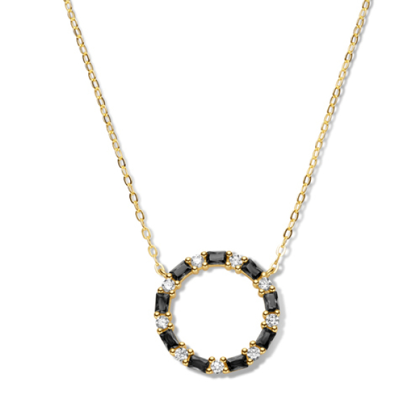 Collier Kreis Silber 925 vergoldet - 18 Zirkonia weiß und schwarz