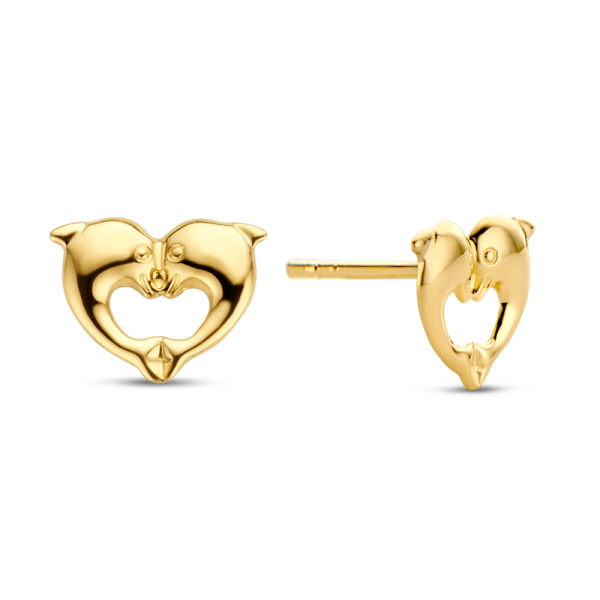Ohrstecker Delphin und Herz Gold 585 - 6x8mm