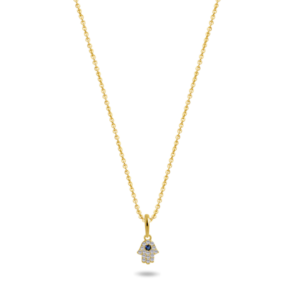 Collier Hand mit 17 Zirkonia Gold 585 - Ankerkette 45cm mit Zwischenösen - Bild 2