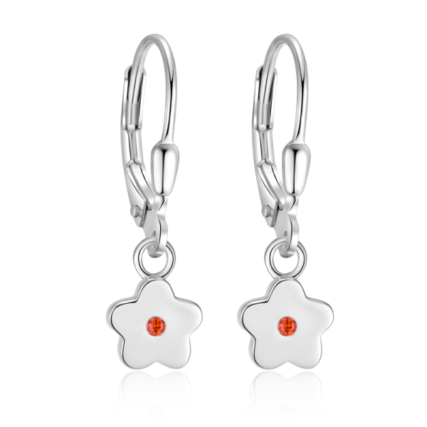 Ohrhänger Blume Silber 925 rhodiniert - Zirkonia rot