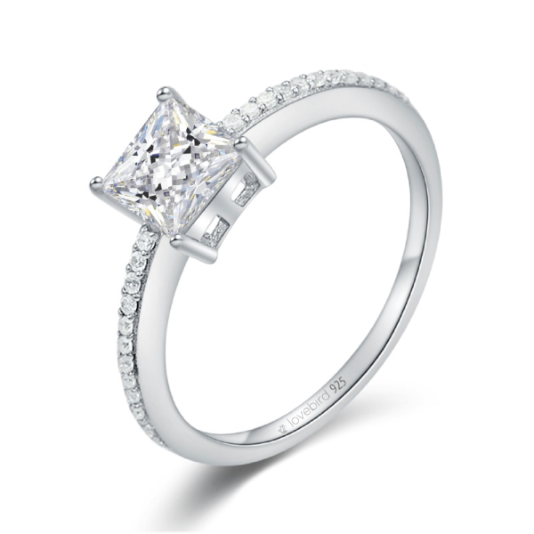 Lovebird Damenring Silber 925 rhodiniert - 25 Zirkonia - Princess Cut
