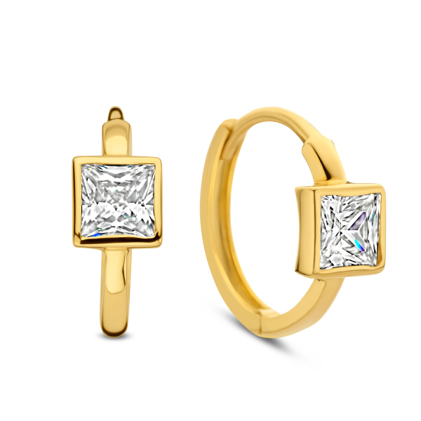 Klappcreolen Gold 585 - Ø 12mm - Zirkonia 4x4mm