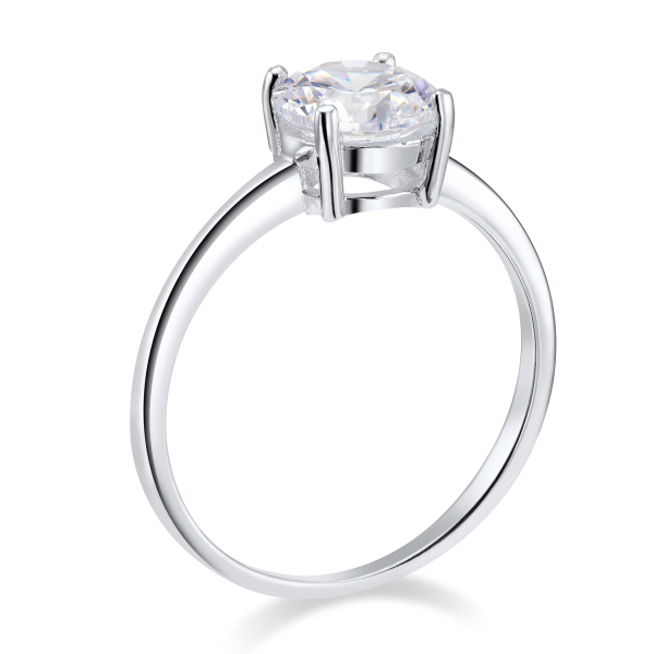 Solitär-Ring Silber 925 rhodiniert - Zirkonia 7mm - Schiene 1,50mm - Bild 2