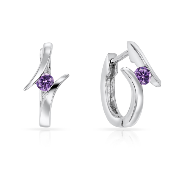 Klappcreolen Silber 925 rhodiniert - Zirkonia lila - 7mm breit