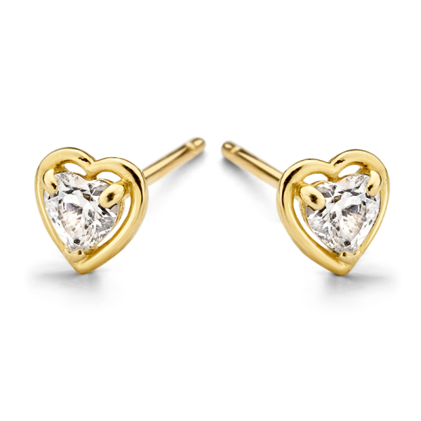 Ohrstecker Herz Gold 585 - Mit Zirkonia - 4,5x4,5mm