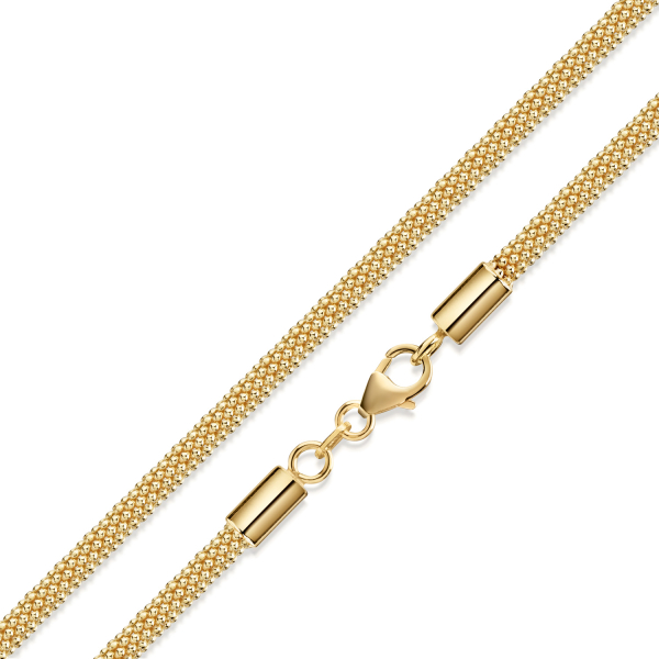 Popcornkette Silber 925 vergoldet - 3mm breit - Diamantiert