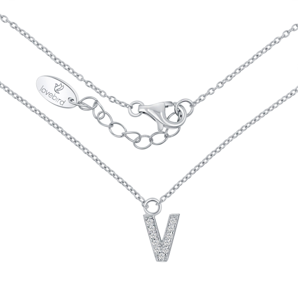Lovebird Buchstabencollier V Silber 925 rhodiniert - 11 Zirkonia - Bild 2