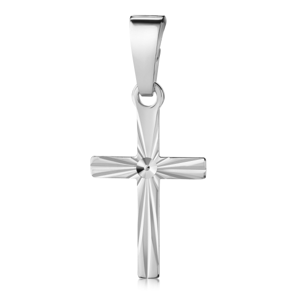 Anhänger Kreuz Silber 925 rhodiniert - Glänzend und Diamantiert - 13mm