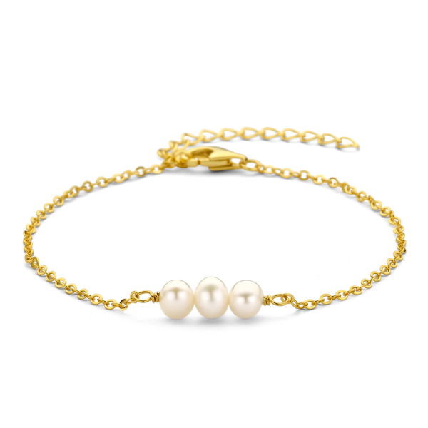 Armband 3 Süßwasser-Zuchtperlen Silber 925 vergoldet - Bouton