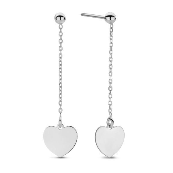 Ohrstecker Herz mit Kette Silber 925 rhodiniert