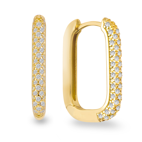 Klappcreolen mit 100 Zirkonia Silber 925 18 Karat vergoldet - 15x21mm
