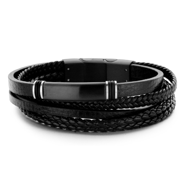 Frank 1967 Armband Echtleder Schwarz 5-reihig Edelstahl IPB