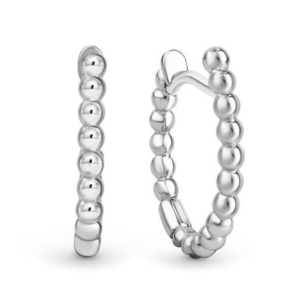 Klappcreolen Kugeln Silber 925 rhodiniert - 14mm x 1,8mm - Poliert