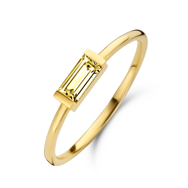 Damenring Zirkonia Gelb Baguette Silber 925 vergoldet - 6x3mm