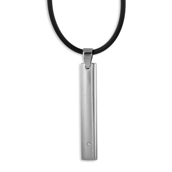 Kautschuk-Collier Edelstahl - Anhänger mit Zirkonia - 50cm