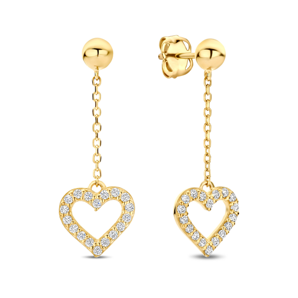 Ohrstecker Herz Gold 585 - 36 Zirkonia - Mit Kugel