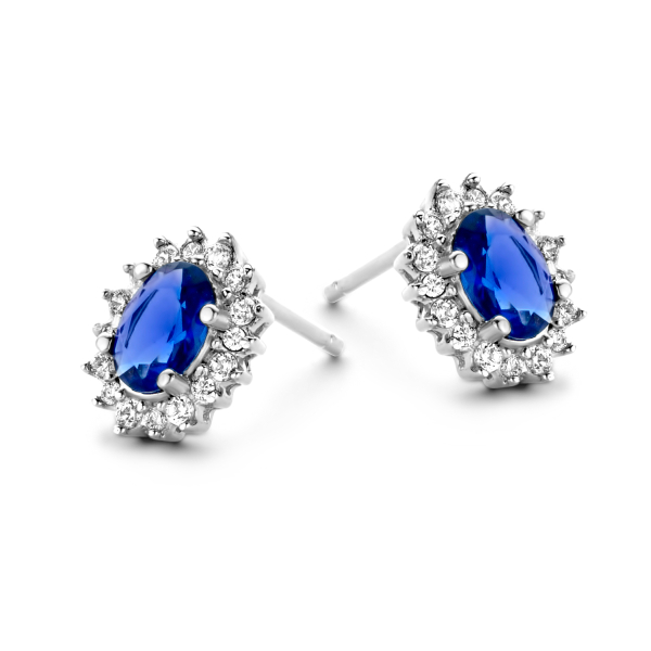 Ohrstecker mit 26 Zirkonia Silber 925 rhodiniert - Weiß und Blau