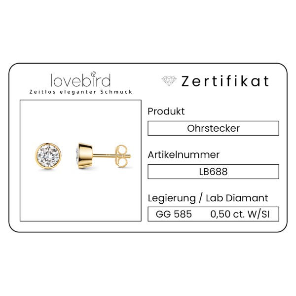 Lovebird Ohrstecker Gelbgold 585 - Lab Grown Brillanten 0,50 ct - Zargenfassung - Bild 2