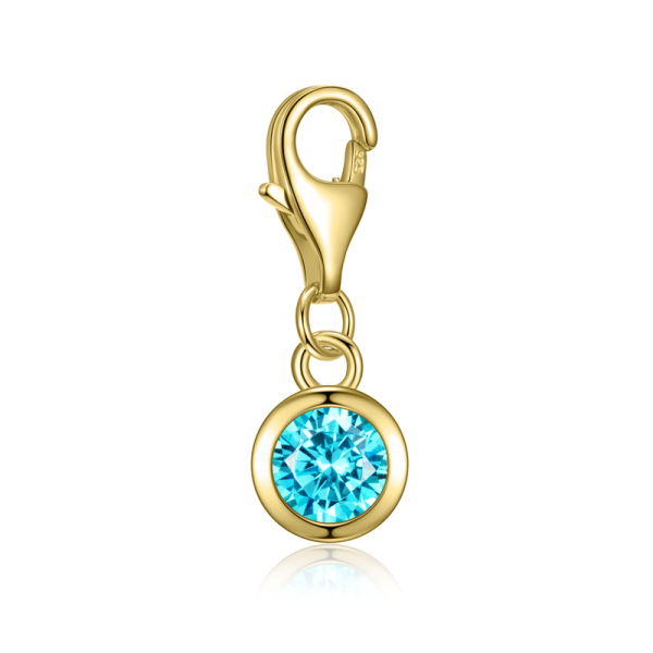 Charm Zirkonia Hellblau Silber 925 vergoldet - 5mm