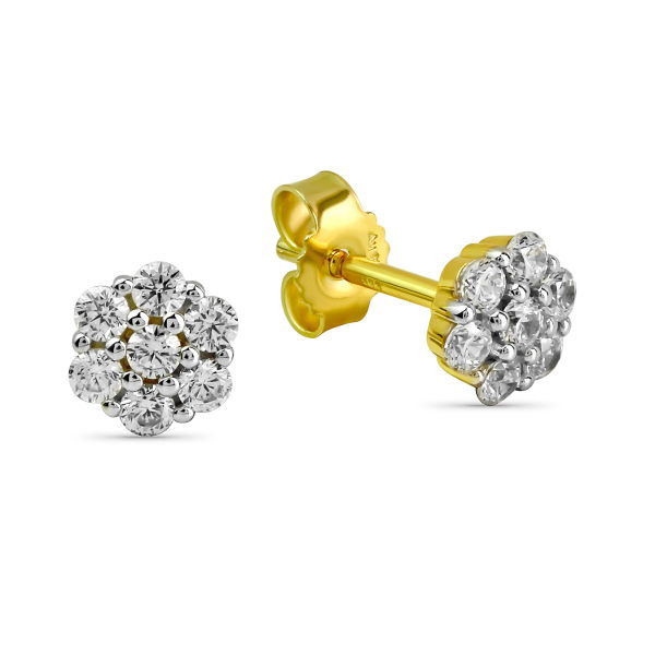 Ohrstecker Silber 925 vergoldet teilrhodiniert - 14 Zirkonia - Ø 6mm
