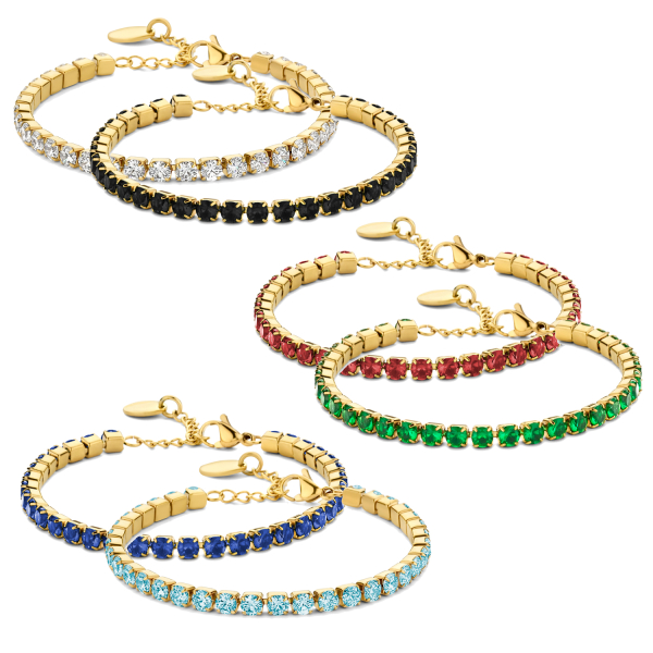 Lovebird Tennis-Armband mit Zirkonia Edelstahl - Goldfarbene IP-Beschichtung - Farbauswahl
