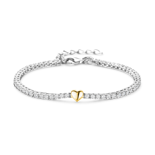 Tennisarmband Silber 925 rhodiniert teilvergoldet - 58 Zirkonia - Herzen