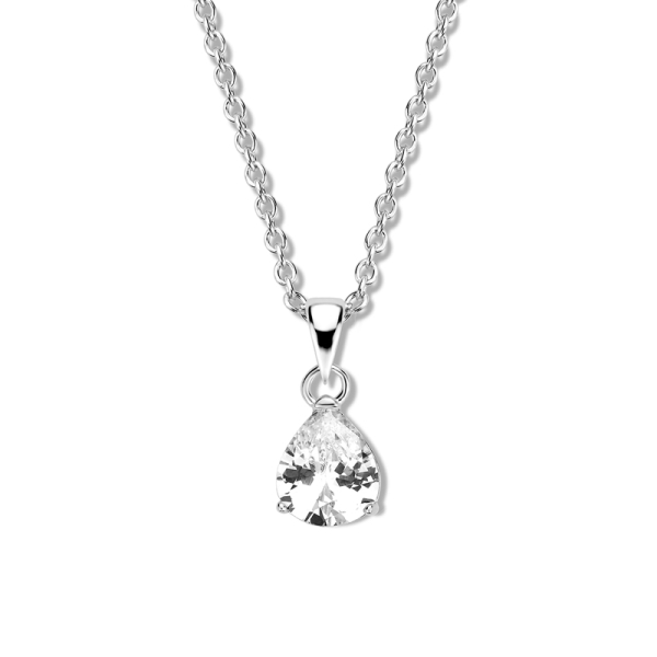 Collier mit Zirkonia in Tropfenform Silber 925 rhodiniert - 8x6mm