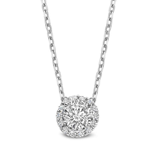 Collier Silber 925 rhodiniert - Anhänger 17 Zirkonia - Ø 8mm
