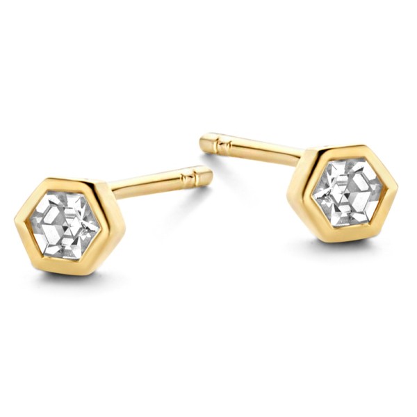 Ohrstecker mit Zirkonia Hexagon Silber 925 vergoldet - 3x3x3mm