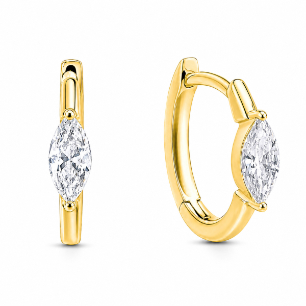 Klappcreolen Silber 925 vergoldet - Zirkonia Navette - 12,5x12,0mm