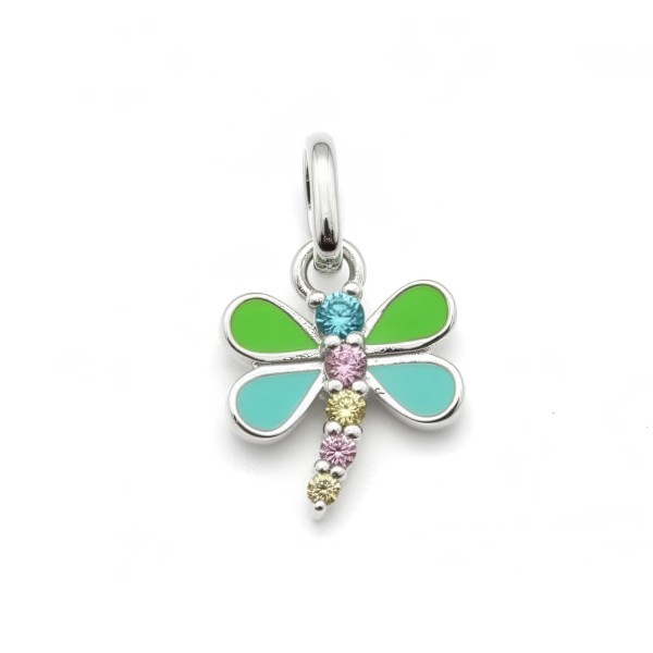 Anhänger Libelle Silber 925 rhodiniert - Bunte Zirkonia - Lack Mint und Türkis