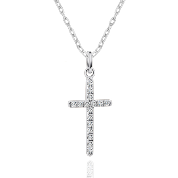 Lovebird Collier Kreuz Silber 925 rhodiniert - 16 Zirkonia