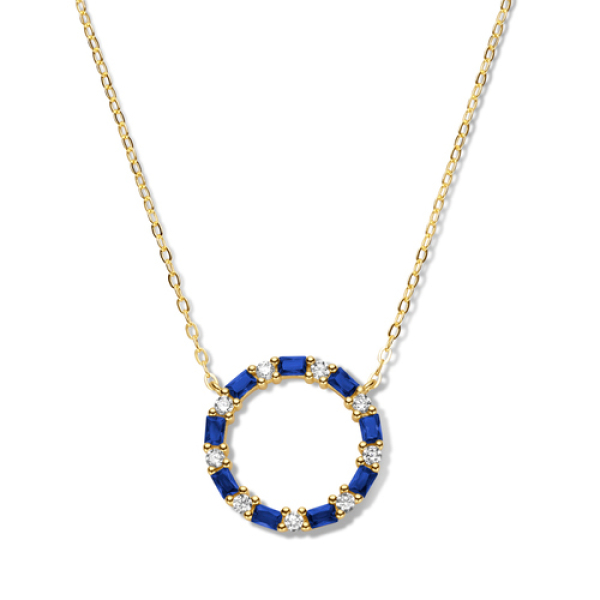 Collier Kreis Silber 925 vergoldet - 18 Zirkonia weiß und blau