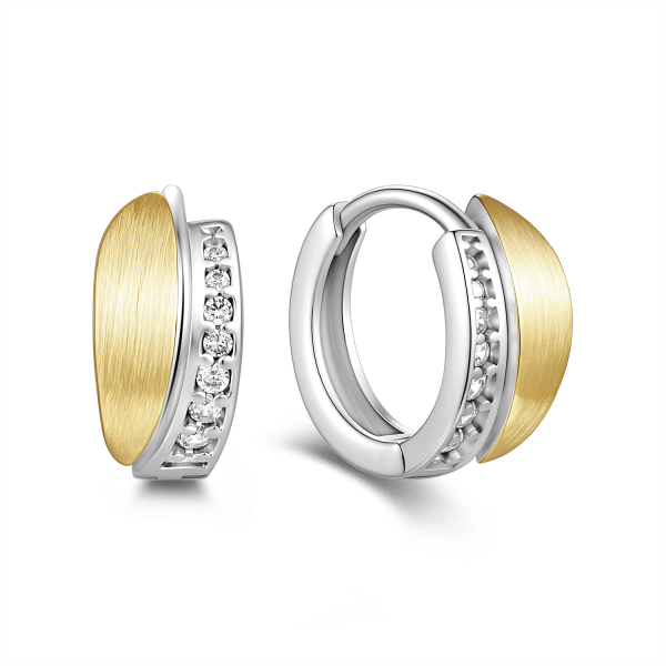 Klappcreolen Silber 925 Bicolor - Ø 13mm - 14 Zirkonia - Teilmattiert