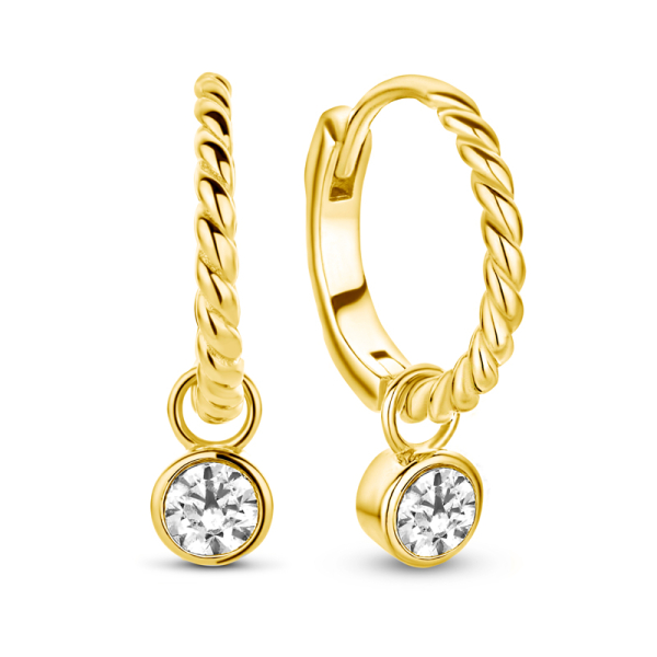 Klappcreolen Silber 925 vergoldet - Ø 14mm - Anhänger mit Zirkonia