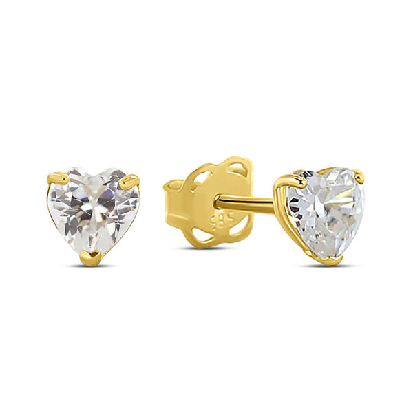 Ohrstecker Herz Gold 585 - Zirkonia - 3 Stotzen - 4x4mm