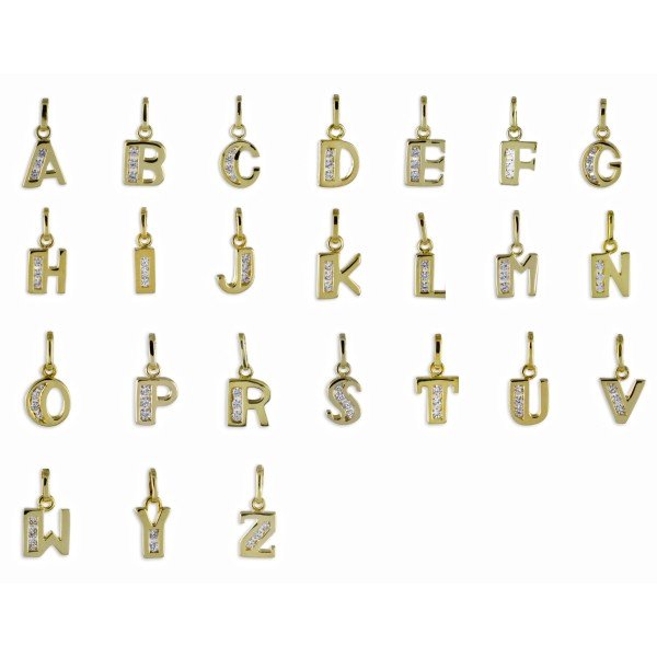 Buchstabenanhänger mit Zirkonia Gold 333 - Hochglanz - Bild 2