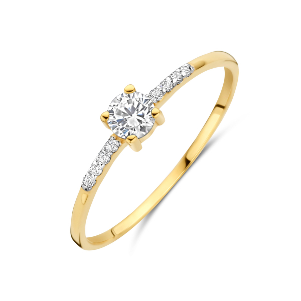 Damenring Gold 585 - 9 Zirkonia - Großer Stein 4,00mm
