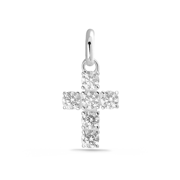 Anhänger Kreuz Silber 925 rhodiniert - 6 Zirkonia - 11mm
