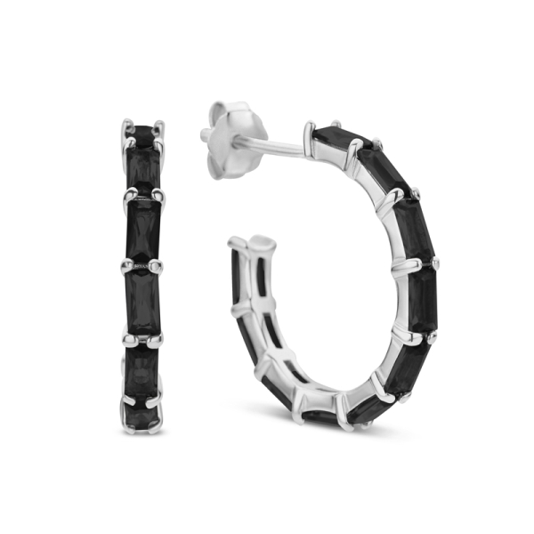 Ohrstecker Creolen Silber 925 rhodiniert - 20 Zirkonia - Schwarz