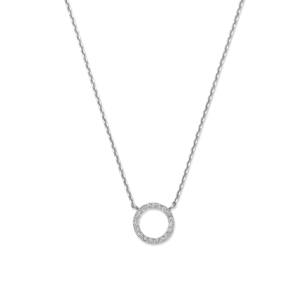 Collier Circle mit Zirkonia Weißgold 585 - Ankerkette 43cm mit Zwischenösen