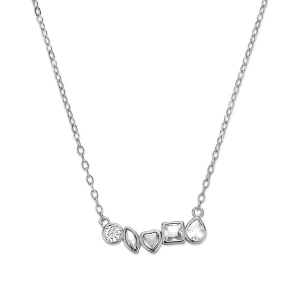 Collier Silber 925 rhodiniert - 5 Zirkonia - Zwischenteil 18x5,5mm