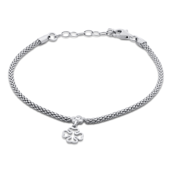 Armband Kleeblatt Silber 925 rhodiniert - 1 Zirkonia