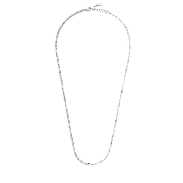 Halskette Halb Tennis Halb Anker Zirkonia Silber 925 rhodiniert - 1,5mm - Bild 3