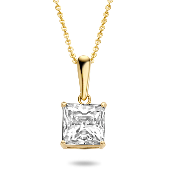 Collier mit Anhänger Zirkonia Gold 585 - 6x6mm, 4 Stotzen