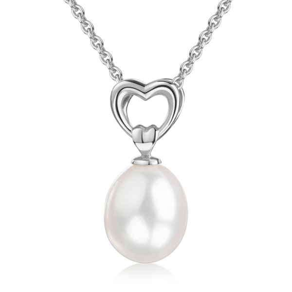 Collier mit Anhänger Herz Süßwasser-Zuchtperle Silber 925 - Perle 9x7mm