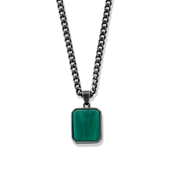 Frank 1967 Halskette mit Anhänger grüne Jade - Edelstahl IPB - 60cm