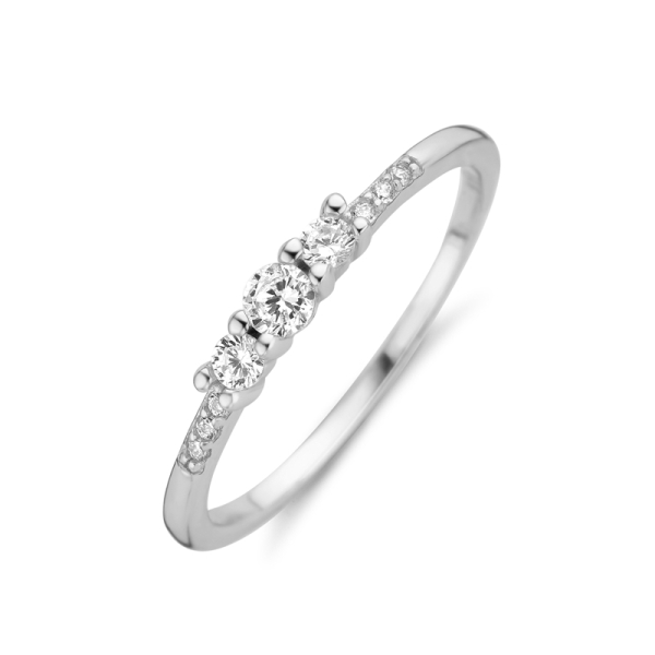 Damenring Silber 925 rhodiniert - 9 Zirkonia - 3mm breit