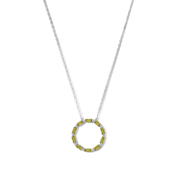 Collier Kreis Silber 925 rhodiniert - 10 olivgrüne Zirkonia im Baguetteschliff - Bild 2